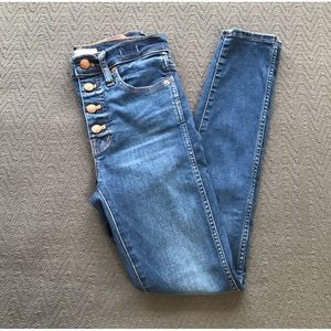 Madewell 10” High Rise Skinny Jeans Size 24 Exposed Button Fly Denim High Waist